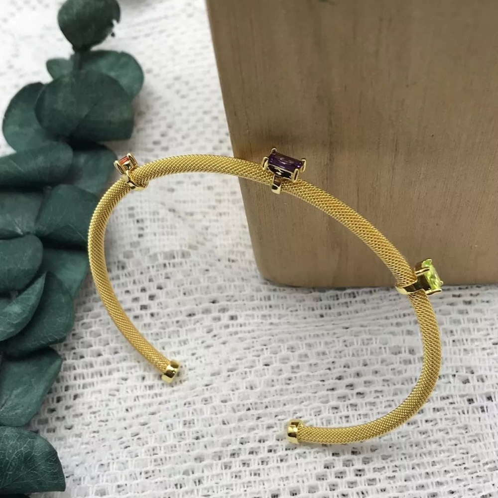 Elegant Gold Bangle with Multicolor Accents 925